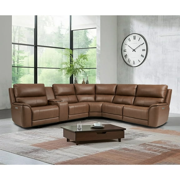 123" Leather Reclining Sectional, 3 Power Recliners, Adjustable Lumbar Support & Headrest, Center Console