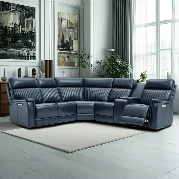 117'' Leather Reclining Sectional,2 Power Recliners, Adjustable Lumbar Support & Headrest, Zero Gravity