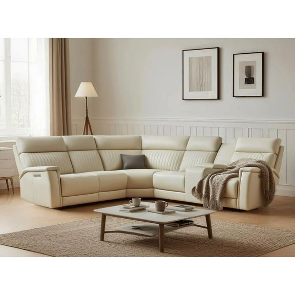 117'' Leather Reclining Sectional,2 Power Recliners, Adjustable Lumbar Support & Headrest, Zero Gravity