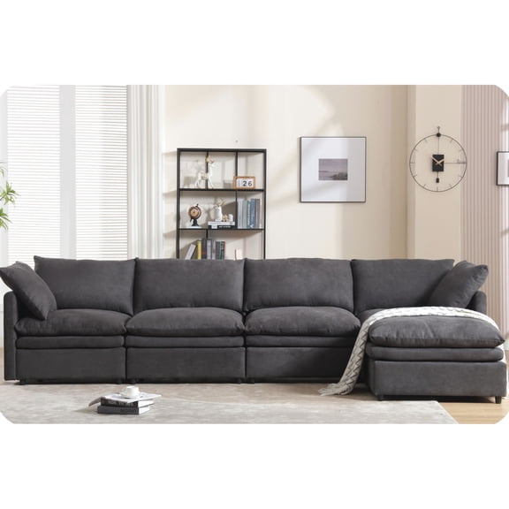 5 - seat U - shaped Sofa with Removable Cushions | Suitable for Living Room and Apartment | Sturdy Wood + Iron Frame and Soft Wrap