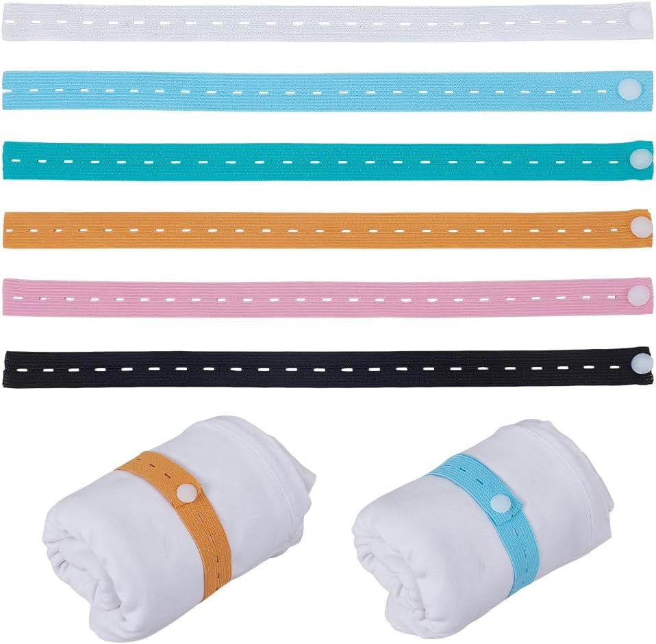 5 set 30pcs Buttonhole Elastic Bands with Plastic Button Adjustable Binding Webbing Tape Flat Mixed color 325~330x19x1mm