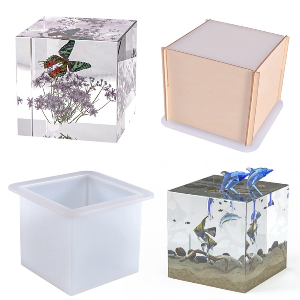 5 set Cube Specimen Decoration Silicone Molds Resin Casting Molds for UV Resin Epoxy Resin Craft Making White Mold: 105x105x81mm Wood Board: 94x77x1.5mm 5pcs/set