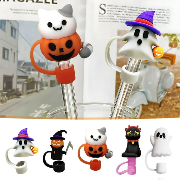 5-set Halloween straw toppers, 10 mm straw caps for themed beverages and party buffets