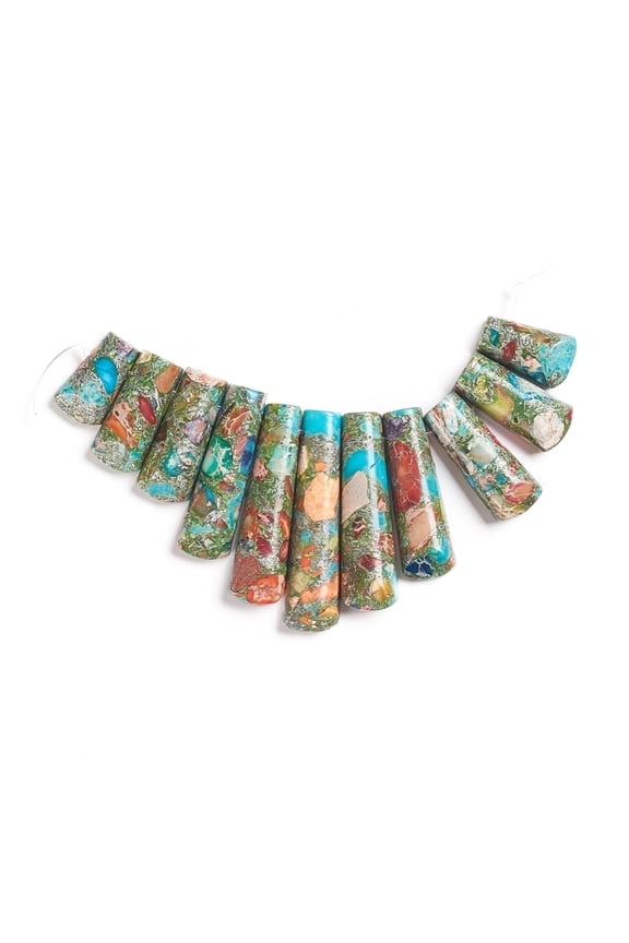 5 set Regalite/Imperial Jasper/Sea Sediment Jasper Beads Strands Graduated Fan Pendants Focal Beads with Silver Line Dyed Colorful 16~39x10x5~6mm Hole: 1mm 11pcs/set