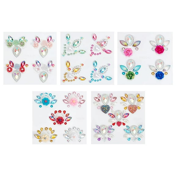 5 sets totaling 22 pieces Face Gems Stickers Rainbow eye makeup diamond Diamond Forehead Sticker Rhinestones Pearl Flowers Decoration Festival Party Self-Adhesive Art Decals Mixed Color