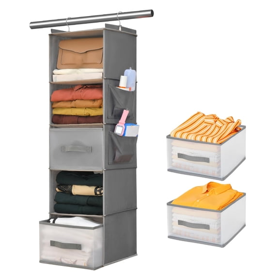 5-shelf Gray Hanging Closet Organizer
