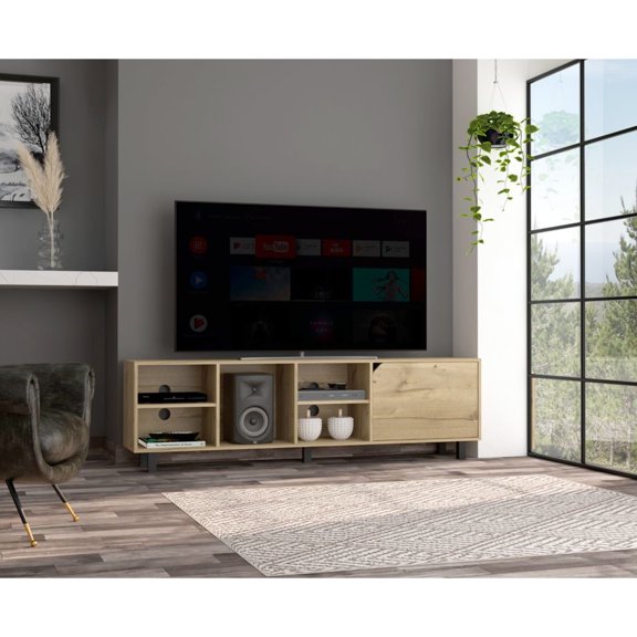 5-shelf Oak Tv Stand For 70" Tvs, With 4 Open Shelves Practical Storage 5 And Shelf Concepts A Relaxed Entertainment Experience