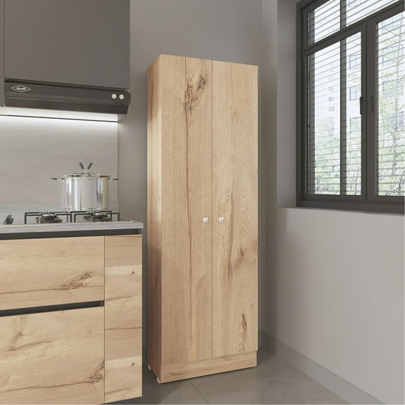 5-shelf Storage Cabinet In Oak And Black With 2 Doors, Model Choice