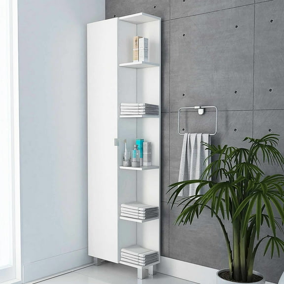 5-shelf White Linen Cabinet With Stylish Appearance 9 Shelves And 1 Door For Bathroom & Closet