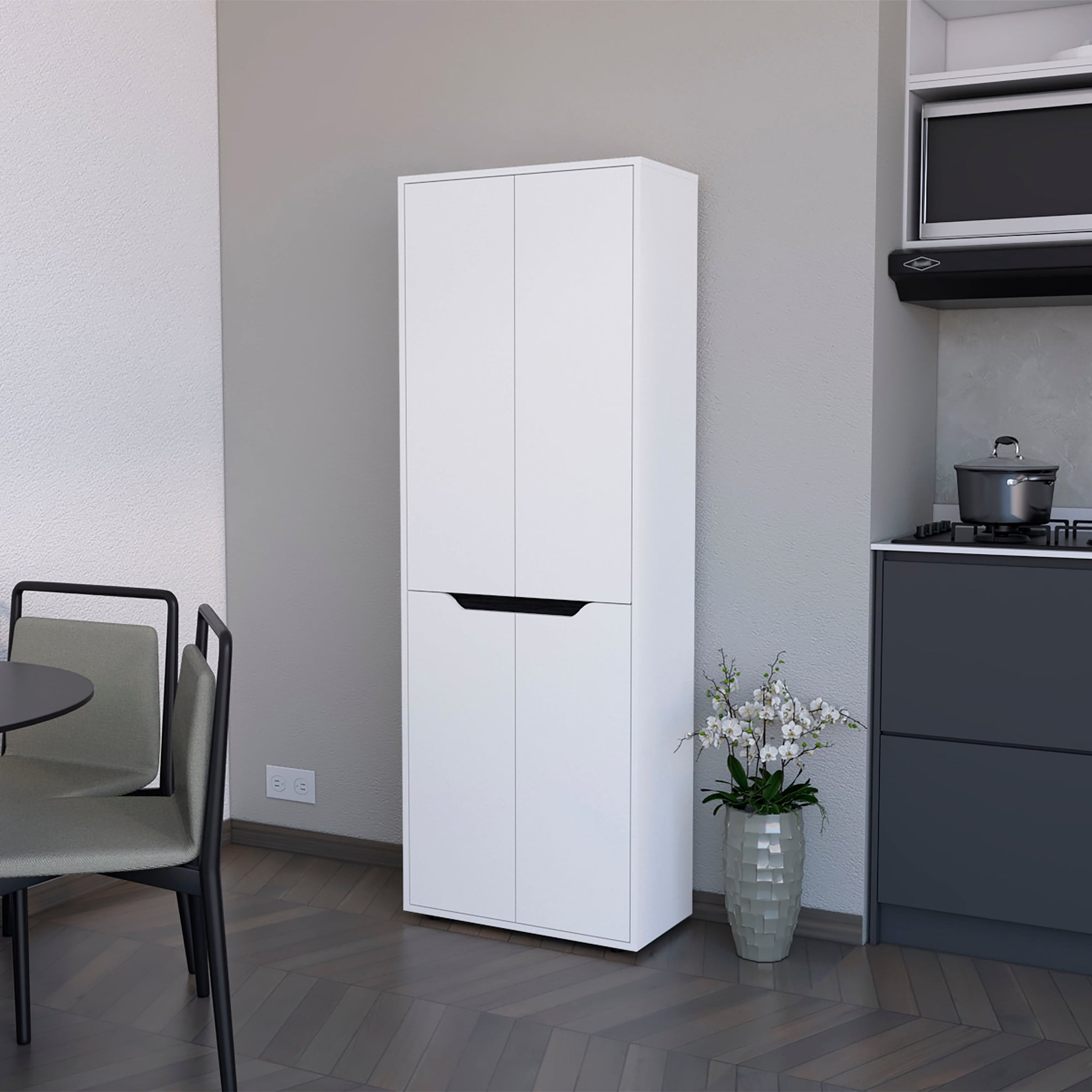 5-shelf White Pantry For Kitchen Ambiance - Two Cabinets Structured ...