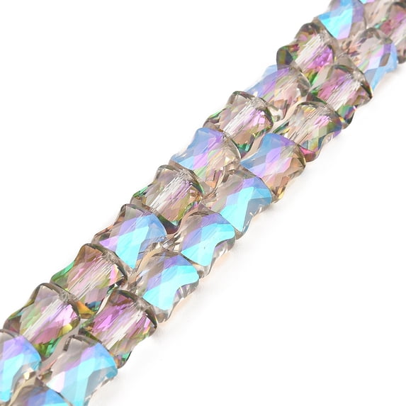 5 strand AB color Plated Transparent Glass Beads Strands Faceted Bamboo Stick Rosy Brown 10.5~11x8x5mm Hole: 1mm 59~60pcs/strand 24.41~24.80''(62~63cm)
