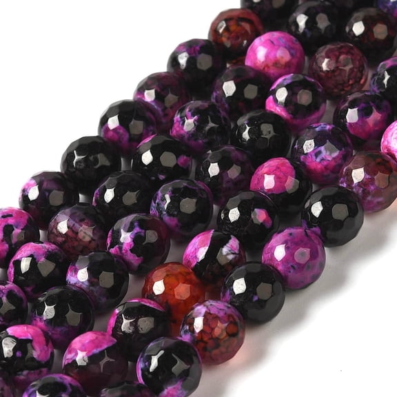 5 strand Dyed Heated Natural Fire Crackle Agate Beads Strands Faceted Round Medium Violet Red 8mm Hole: 1.2mm 49pcs/strand 14.84''(37.7cm)