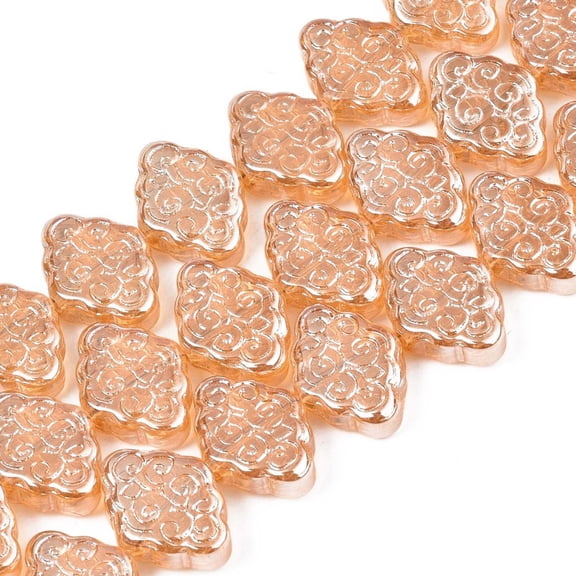 5 strand Electroplate Glass Beads Strand Pearl Luster Plated Rhombus with Chinese Auspicious Cloud Pattern Sandy Brown 11~12x15.5x4.5mm Hole: 1mm 53~55pcs/strand 23.62 inch~ 25.39 inch(60~64.5cm)