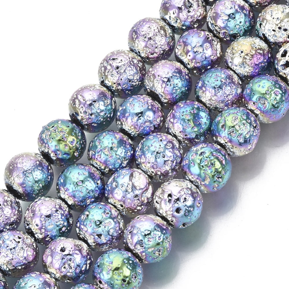 Bumpy Lava Rocks 5 strand Electroplated Natural Lava Rock Beads Strands Round Bumpy ...