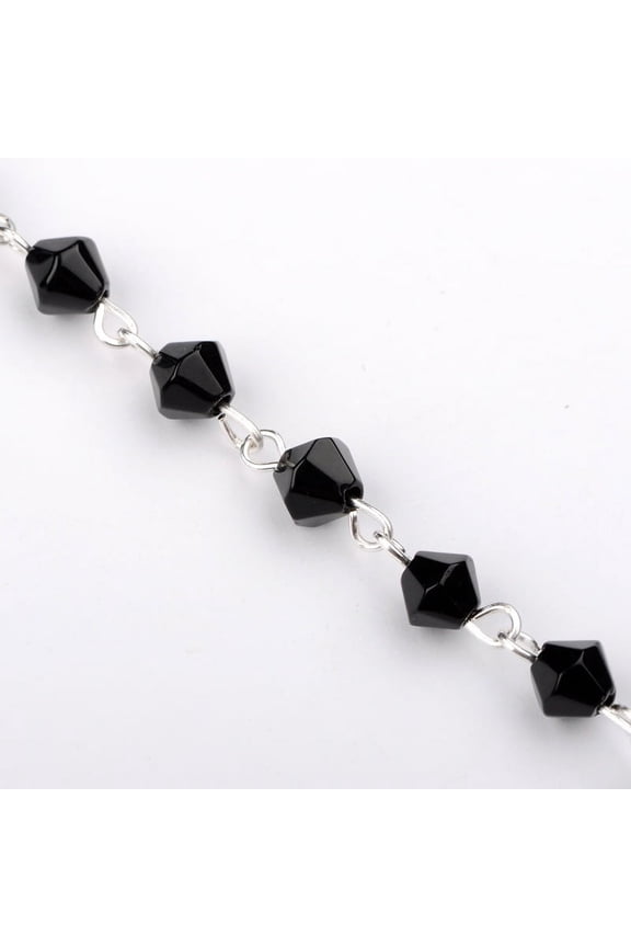 5 strand Handmade Bicone Glass Beads Chains for Necklaces Bracelets Making with Silver color Plated Iron Eye Pin Unwelded Black 39.3 inch Beads: 6mm