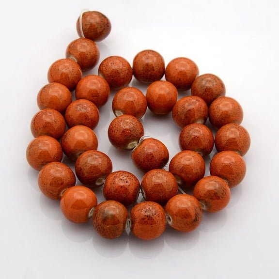 5 strand Handmade Fancy Antique Glazed Porcelain Ceramic Round Beads Strands Orange Red 12~13mm Hole: 2mm about 30pcs/strand 12~13 inch