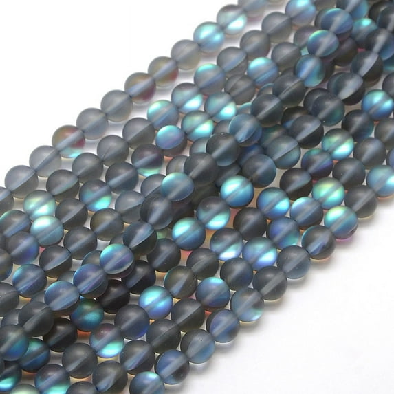 5 strand Moonstone Beads Strands Holographic Beads Half AB color Plated Frosted Round Gray 8mm Hole: 1mm 46pcs/strand 15 inch