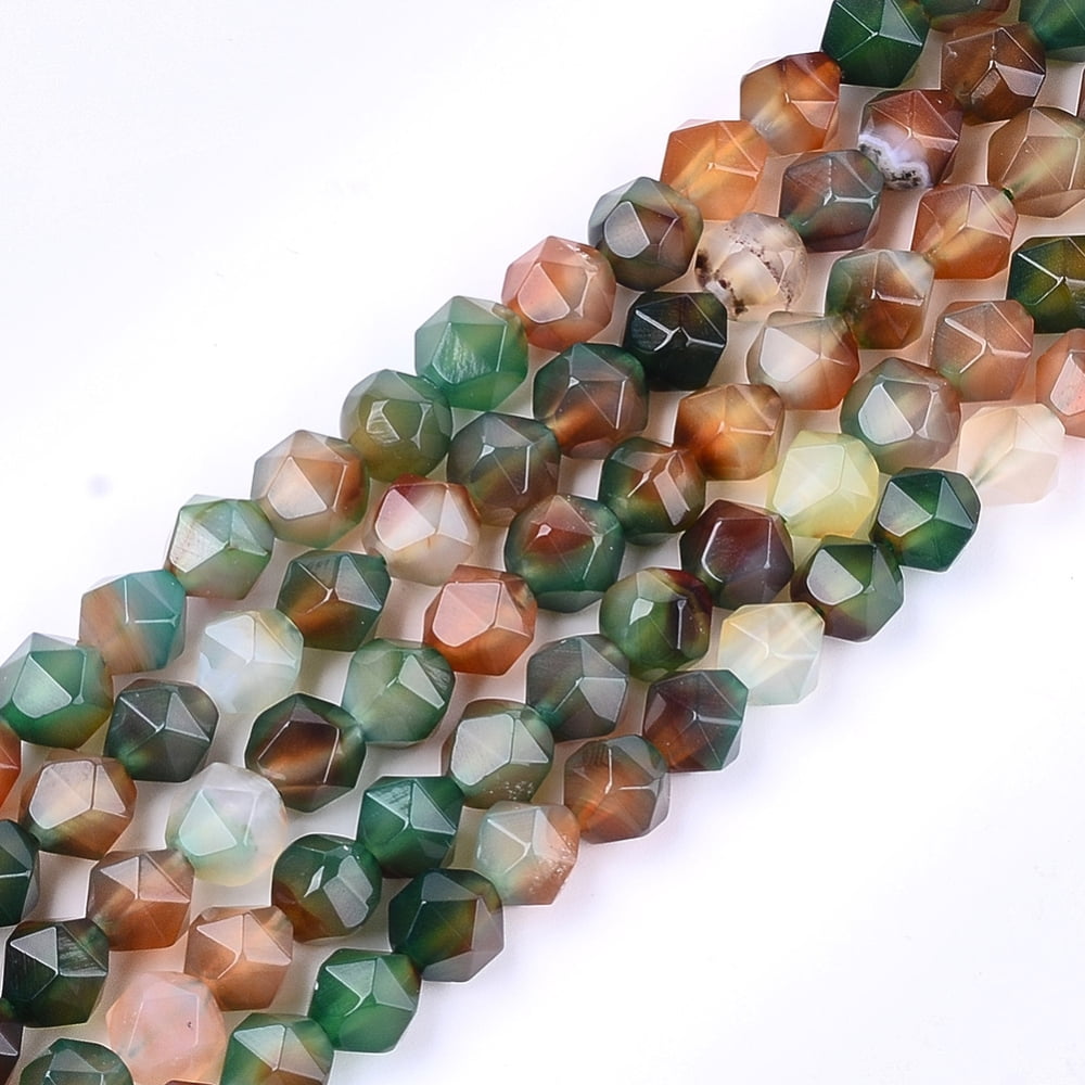 5 strand Natural Agate Beads Strands Dyed Faceted Star Cut Round Beads Sea Green 9~10x9~10x9~10mm Hole: 1mm 37pcs/strand 14.5 inch