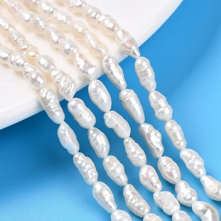 5 strand Natural Cultured Freshwater Pearl Beads Strands Baroque Pearls Keshi Pearl Beads Two Sides Polished Creamy White 7~14x4~5.5x4~5.5mm Hole: 0.5mm 34~45pcs/strand 13.98~14.57 inch(35.5~37cm)