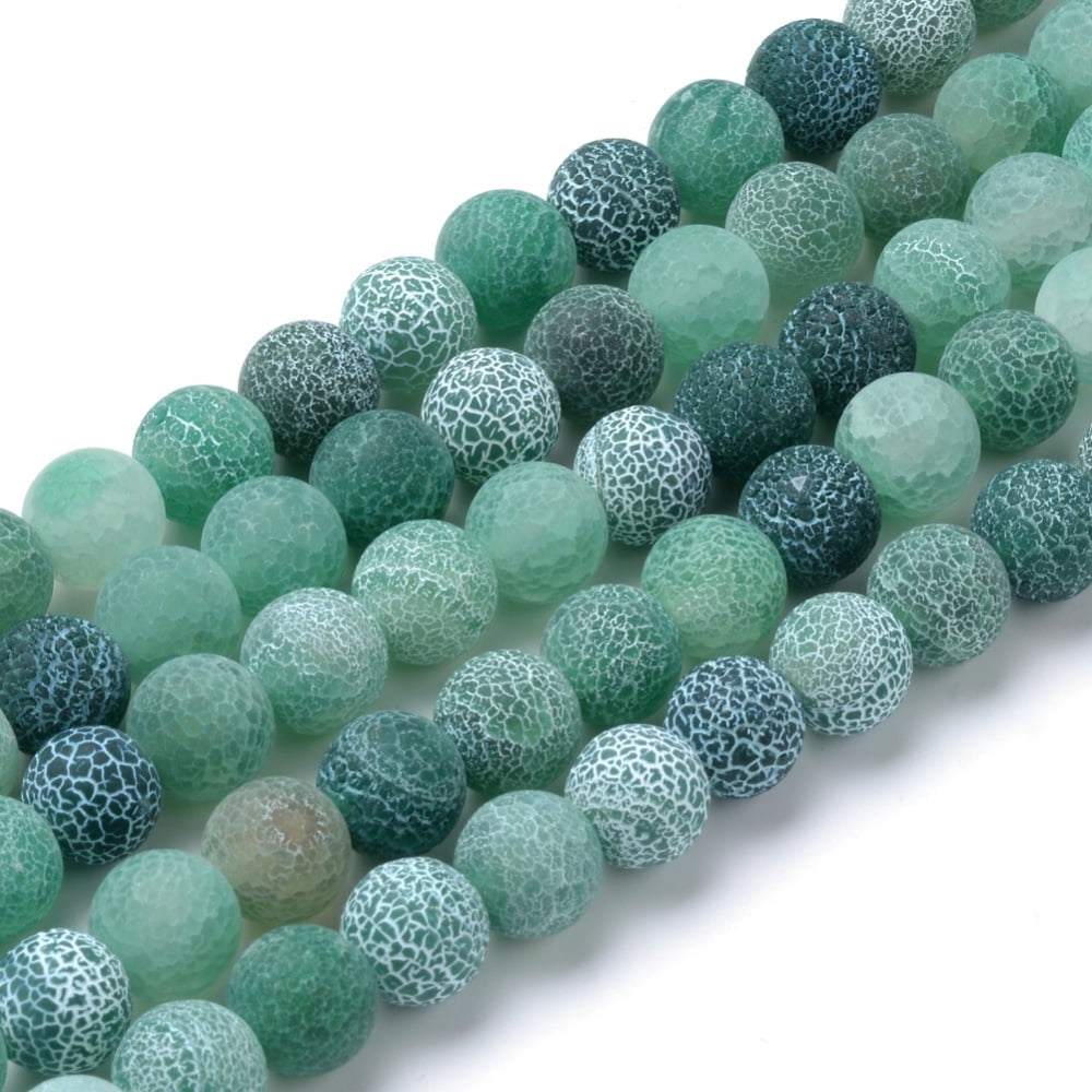 5 strand Natural Dyed Crackle Agate Bead Strands Frosted style Round Green 10mm Hole: 1.2mm 37~40pcs/strand 14.9~15.1 inch(38~38.5cm)