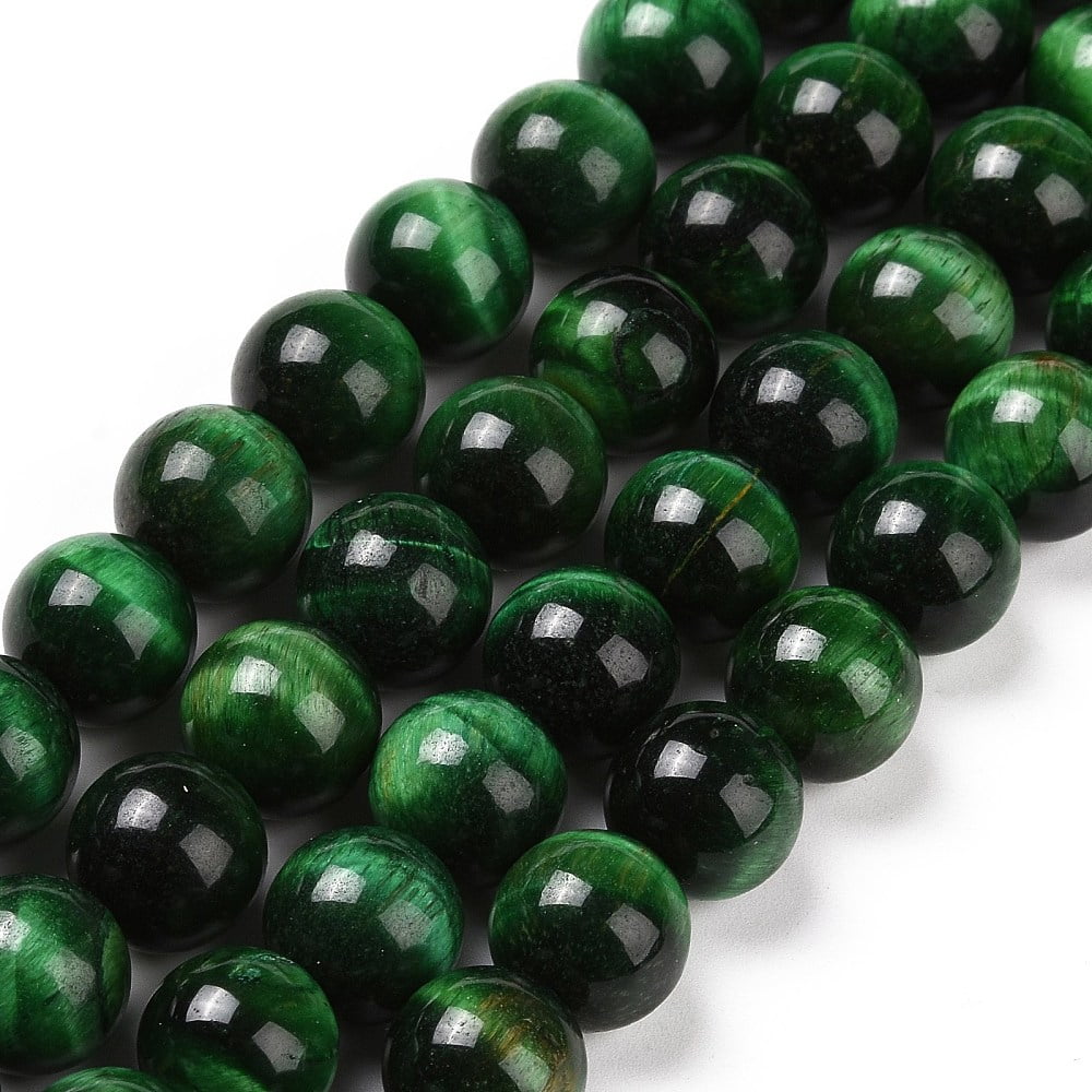 5 strand Natural Green Tiger Eye Beads Strands Dyed Heated Round Green 10mm