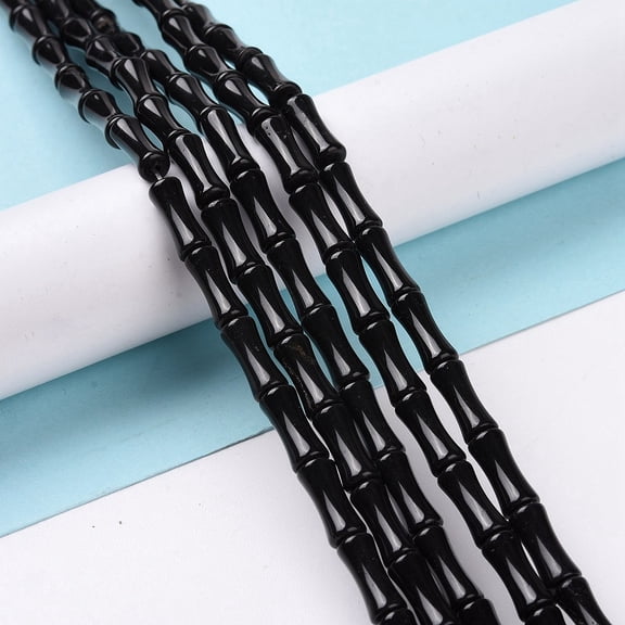 5 strand Natural Obsidian Beads Strands Bamboo Stick 12.5x5.5mm Hole: 1mm about 31pcs/strand 15.75 inch(40cm)