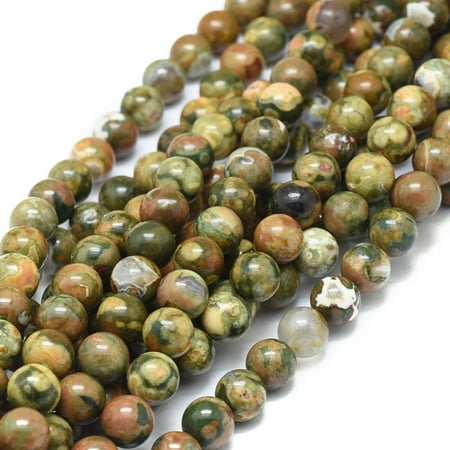5 strand Natural Rhyolite Jasper Beads Strands Round Grade AB 8mm Hole: 0.7mm 49pcs/strand 15.75 inch(40cm)