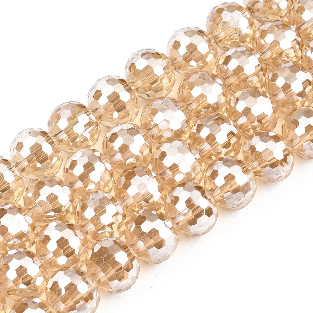 5 strands Electroplate Transparent Glass Beads Strands Faceted Round BurlyWood 10x9mm Hole: 1.5mm about 72pcs/strand 25.98 inch(66cm)
