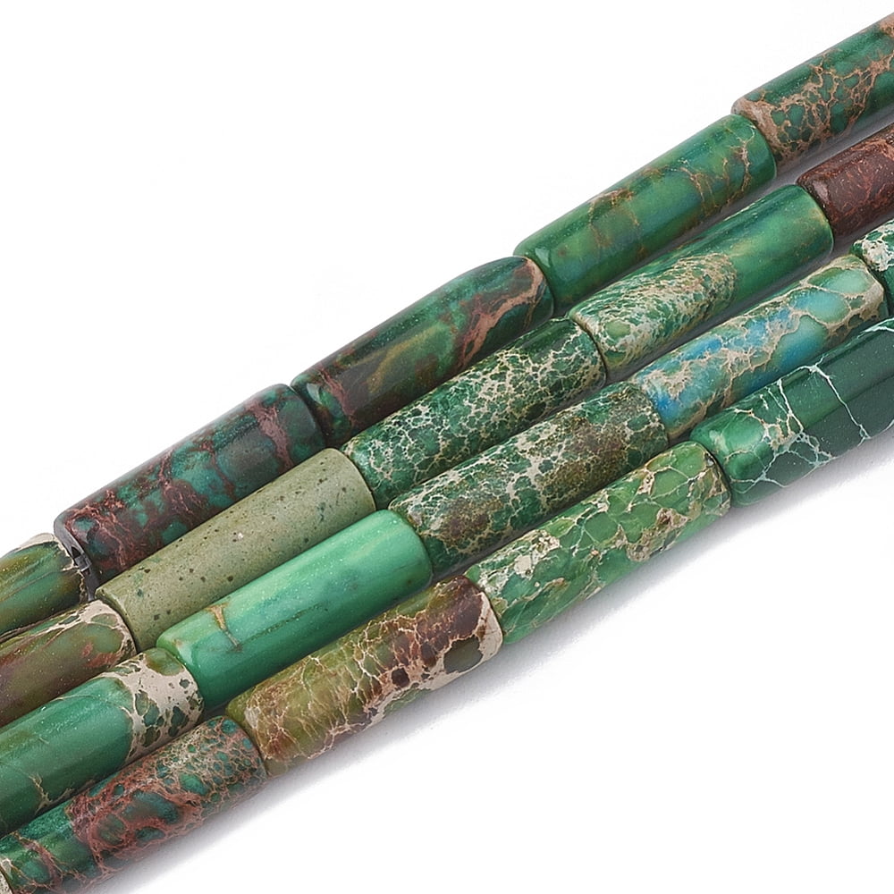 5 strands Imperial Jasper Beads Strands Dyed Column Green 12~13x4~4.5mm Hole: 1~1.2mm about 30pcs/strand 15.9 inch