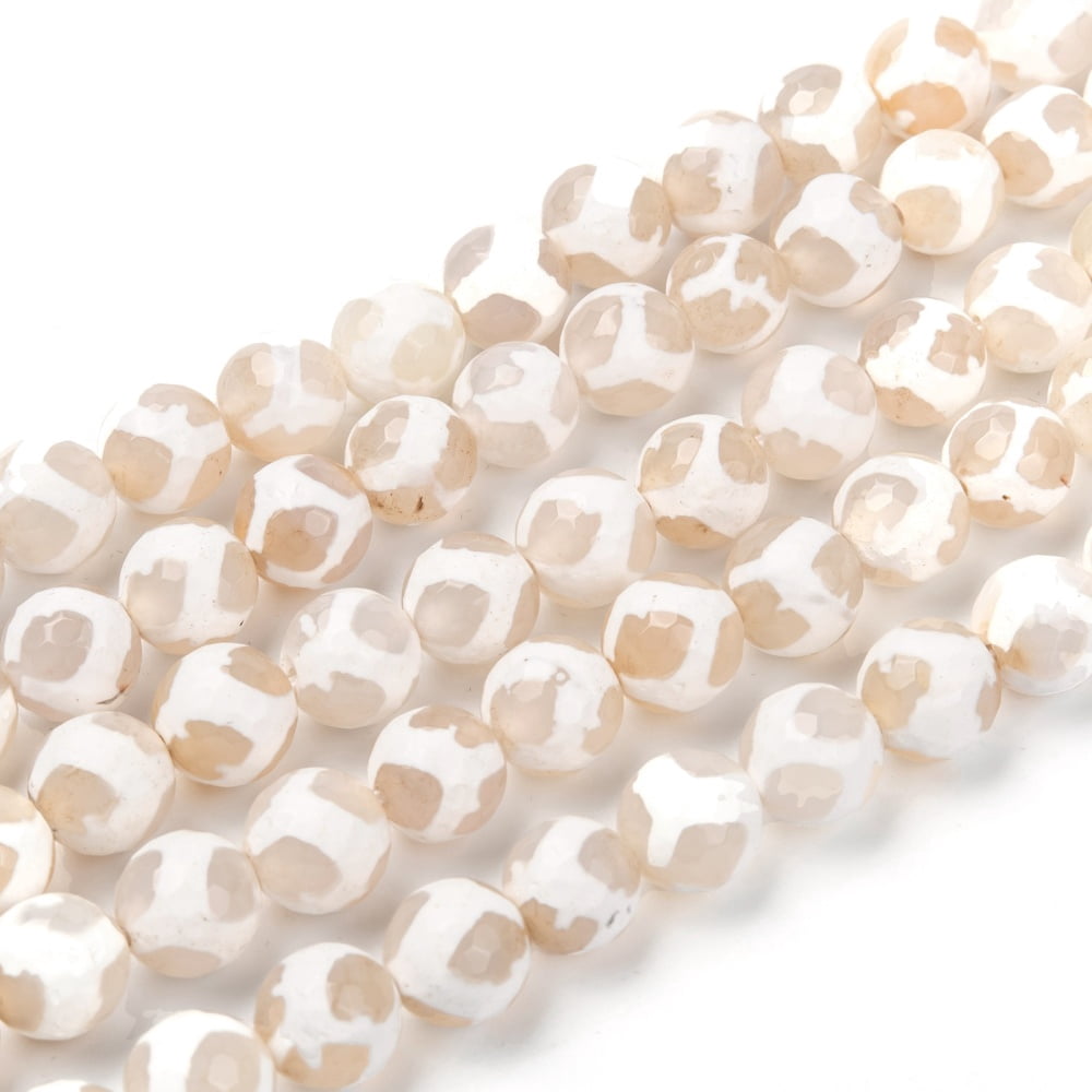 5 strands style Turtle Back Pattern dZi Beads Strands Agate Giraffe Skin Agate Dyed Faceted Round White 10mm Hole: 1mm about 37pcs/strand 13.7 inch