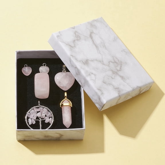 5 styles Natural Rose Quartz Pendants with Brass or Alloy Findings Heart & Faceted & Mixed Shapes 13.5~40x10.5~29x5~20mm Hole: 3~8mm 6pcs/box