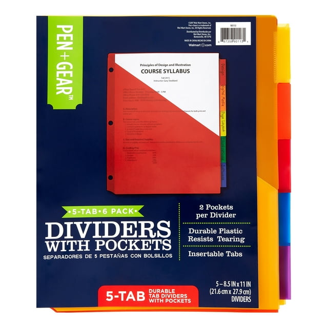 5-tab Durable Divider with Pockets, Letter Size, 6 Pack - Walmart.com