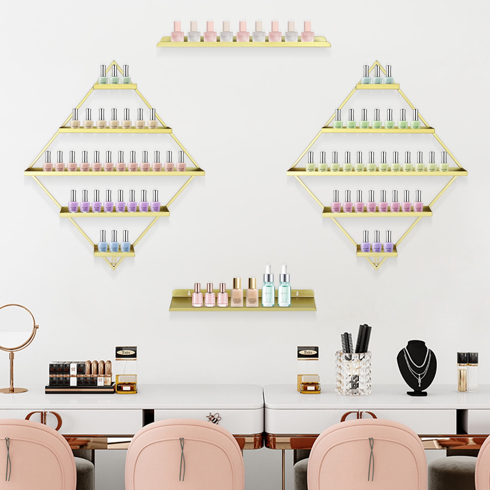 Polish Rack Sign 5-tier Display Racks for Nail Polish, Rhombus Nail Polish Racks, Wall ...