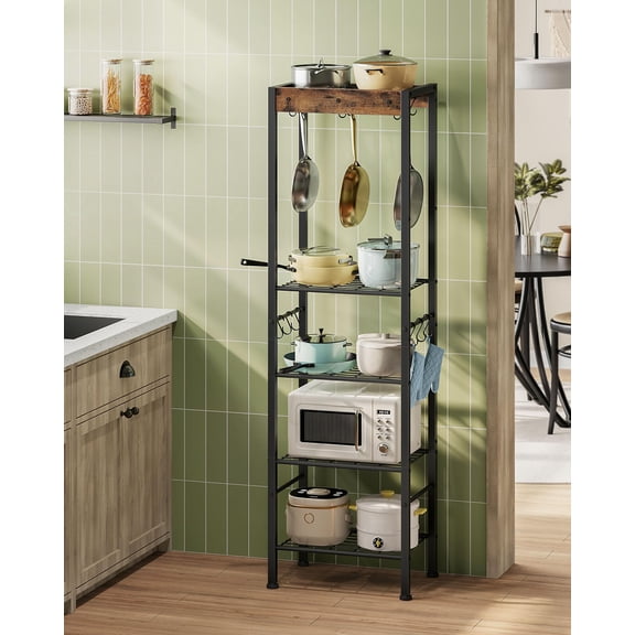 5-tier Floorstanding Pot Rack, Black Metal, Kitchen And Home Storage