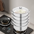 thumbnail image 1 of 5-tier High-quality Material stainless steel steamer Silver Round for Dumplings, Vegetables and Fish, 1 of 20