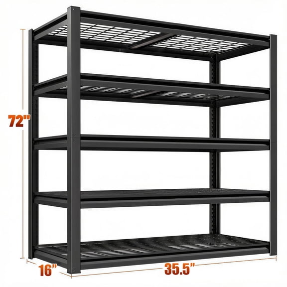 5-tier Industrial Heavy-duty Metal Garage Shelving Unit ,  72" High X 35.5" Wide X 16" Deep, 3500 Lbs Capacity, Adjustable Storage Shelves, Easy Assembly, Suitable For Garage