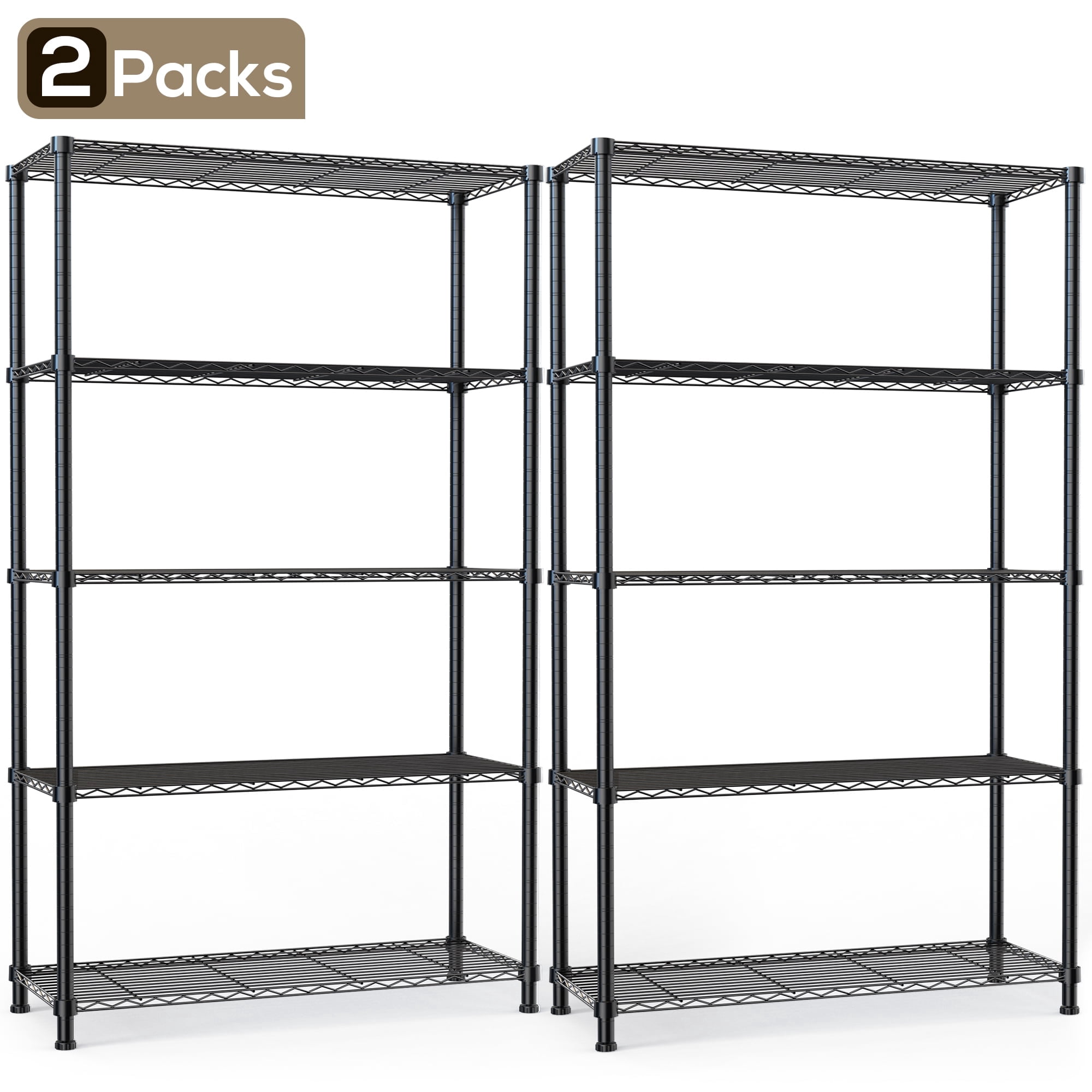 Goosiay 2-Pack Adjustable 5-Tier Metal Wire Storage Shelves, 72” H × 36” L × 14” W, 750 LB Capacity Heavy Duty Shelf Units for Garage, Kitchen & Pantry
