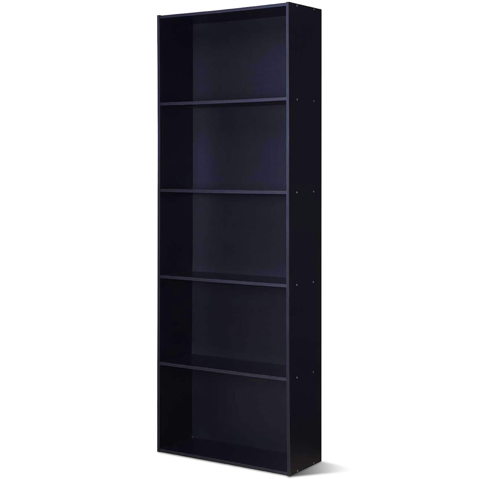 Black Modern 5-Tier MDF Display Storage Bookshelf