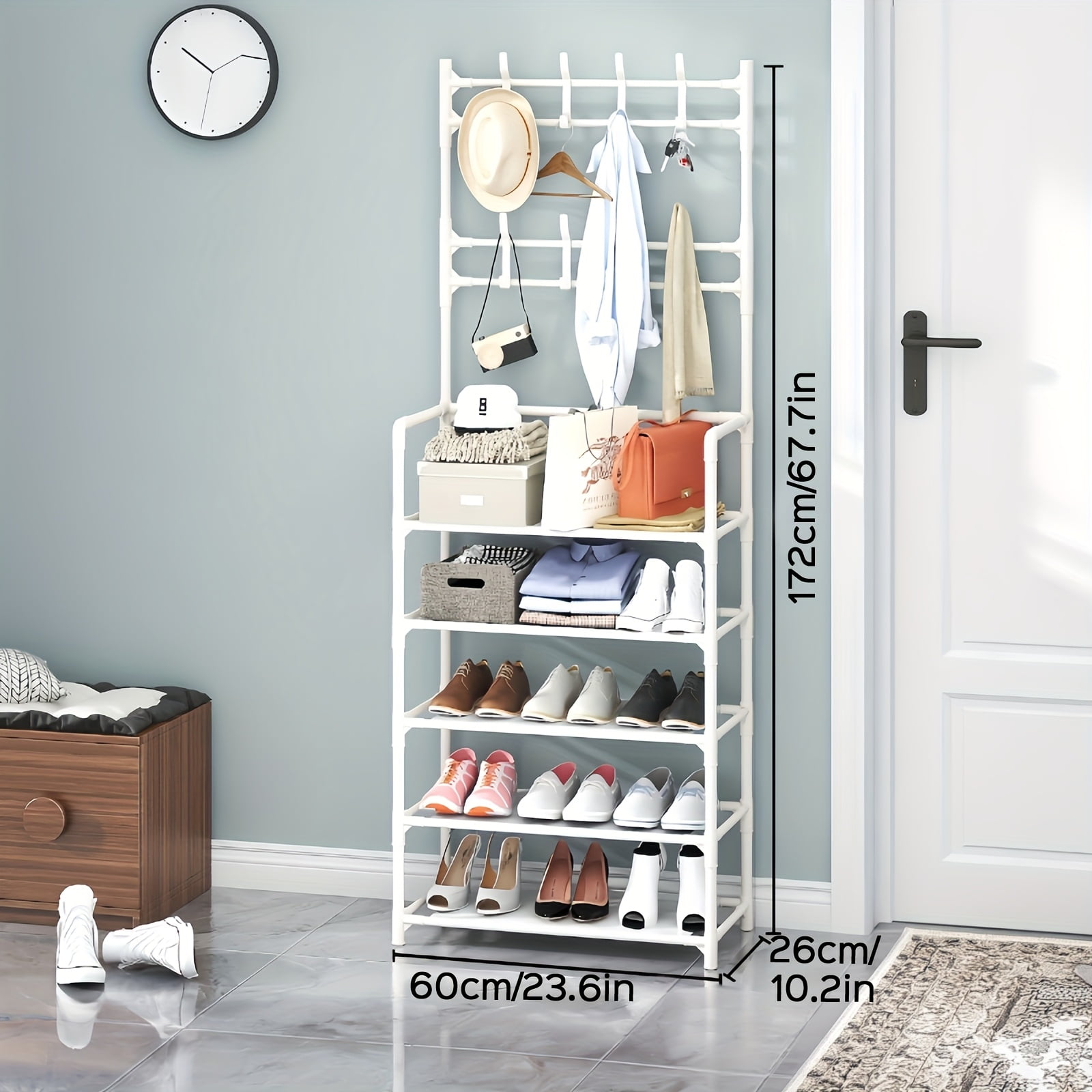 5-tier Multifunctional Metal Coat Rack, Coat Rack with 8 Double Hooks ...