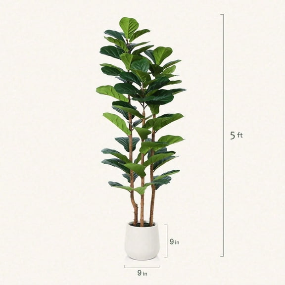 5 to 6 ft Artificial Ficus Microcarpa Tree with 3 to 4 Natural Trunks and White Pot, Indoor Potted Faux Greenery for Home Office