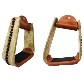 5" wide Horse Western Saddle Rawhide Leather Covered Angled Roper Stirrups 51174