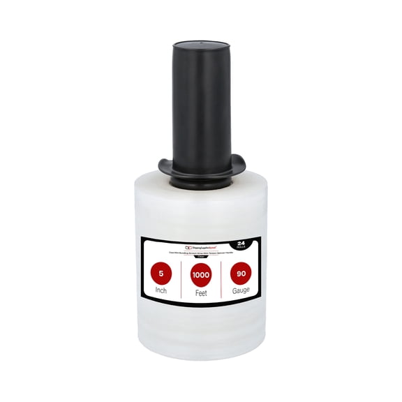 SSBM Mini Hand Stretch Wrap with Spinner Handle 5" x 1000' 24 Rolls 90 Gauge Clear Plastic Shrink Film for Packing Storage