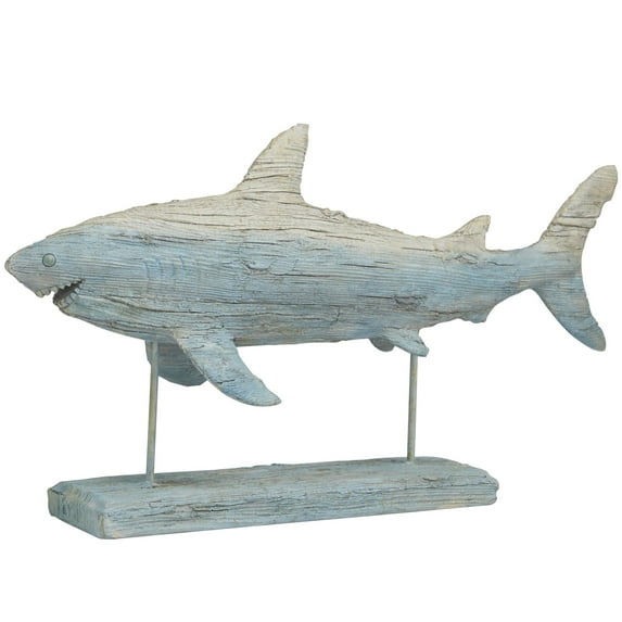 5" x 12" Light Blue Polystone Textured Ombre Shark Sculpture with Stand, by DecMode