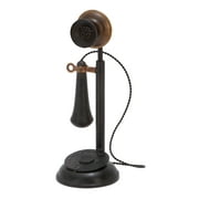 5" x 13" Black Metal Decorative Vintage Style Telephone Sculpture with Tiered Base and Coil Wire Detailing, by DecMode