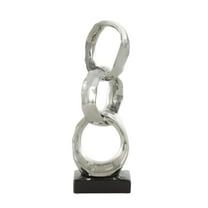5" x 15" Silver Ceramic Interlocked Ring Abstract Sculpture with Black Base, by DecMode