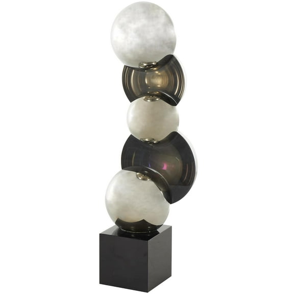 5" x 16" Black Glass Stacked Orb Abstract Sculpture with Black Base, by DecMode