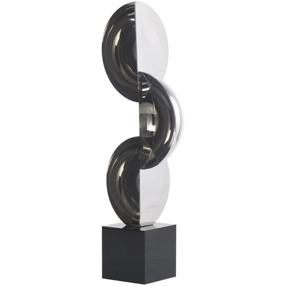 5" x 16" Dark Gray Crystal Quartered Stacked Orbs Geometric Sculpture with Square Black Base, by DecMode