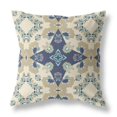 thumbnail image 1 of 5 x 16 x 16 in. Cream & Blue Floral Blown Seam Suede Throw Pillow, 1 of 1