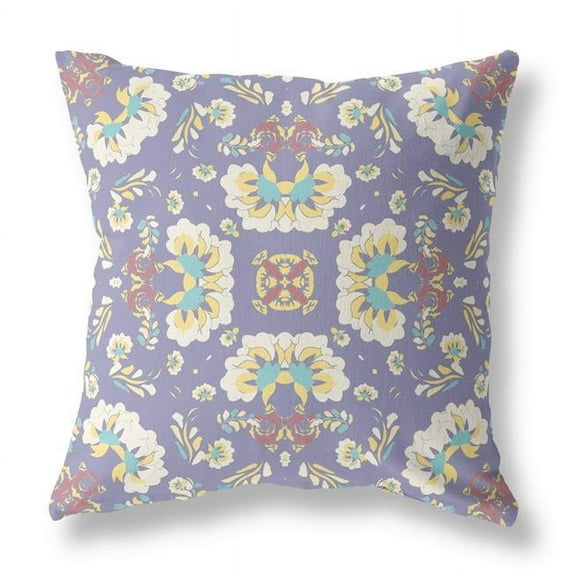5 x 16 x 16 in. Purple Floral Zippered Suede Throw Pillow