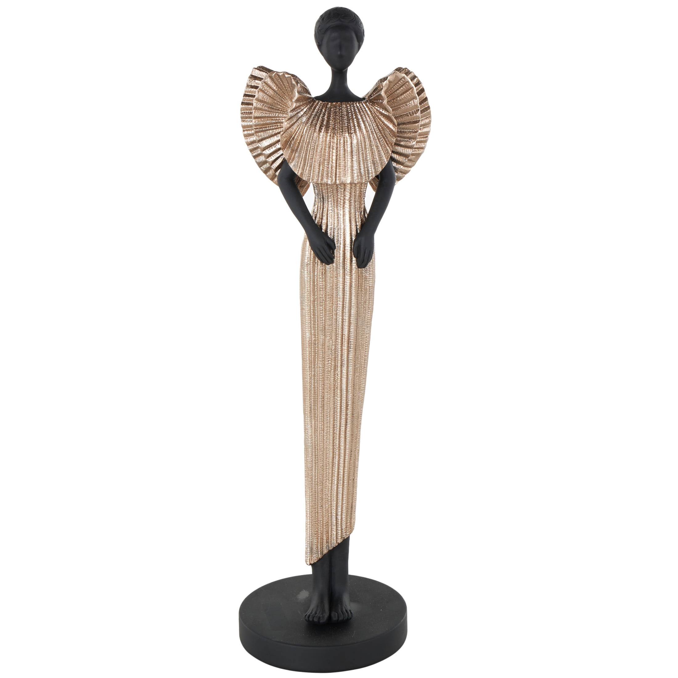 5" x 17" Black Polyresin Woman Sculpture with Ivory Dress, by DecMode